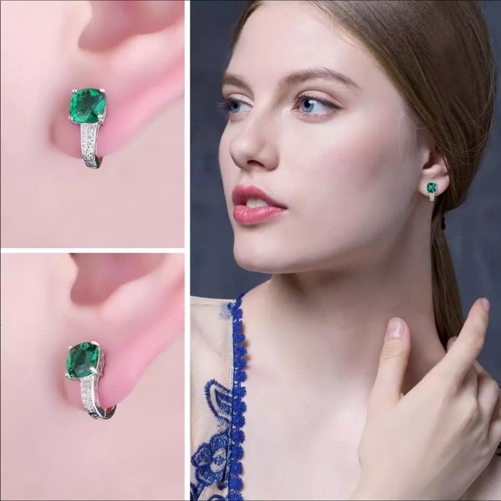 🌟 Emerald Silver Earrings - Picture 2 of 7